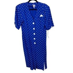Scarlett vintage blue white polka dot button detail deadsrock dress 13/14